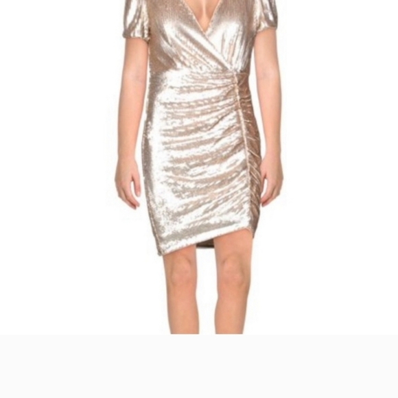 AIDAN Champagne Sequin Mini Dress - Picture 1 of 6